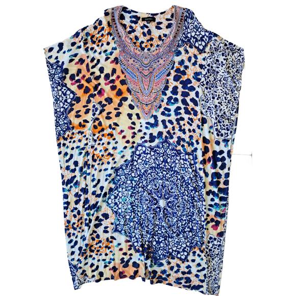 ELLEN TRACEY Long Caftan Dress Small/Medium Loungewear Boho Animal Print Maxi - Picture 7 of 10